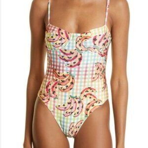 Farm Rio Banana Vichy Printed One-Piece Swimsuit NWT Large